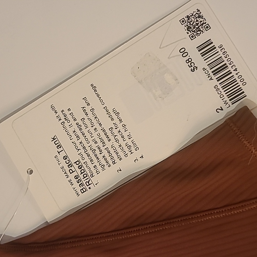#82 NWT Lululemon Base Pace Ribbed Tank size 2 t1192 - Picture 4 of 7